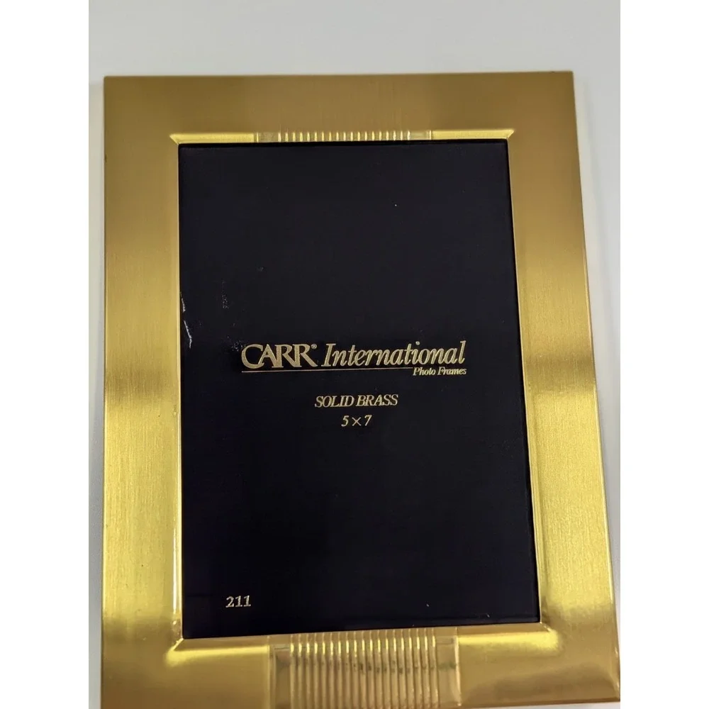 Carr International Solid Brass 5x7 Picture Frame Gold Ribbed Art Deco Vintage